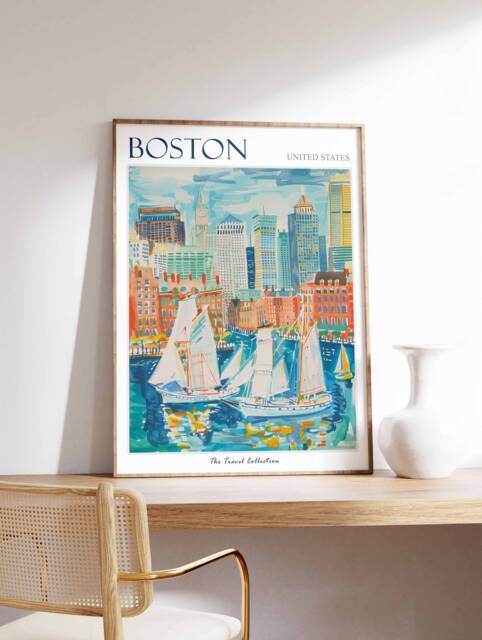 Boston Travel Poster Historic Cityscape & Harbor Art Print - image 1