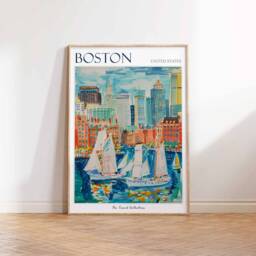 Boston Travel Poster Historic Cityscape & Harbor Art Print - thumbnail 3