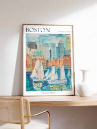 Boston Travel Poster Historic Cityscape & Harbor Art Print - thumbnail 1