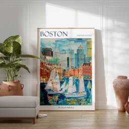 Boston Travel Poster Historic Cityscape & Harbor Art Print - thumbnail 2