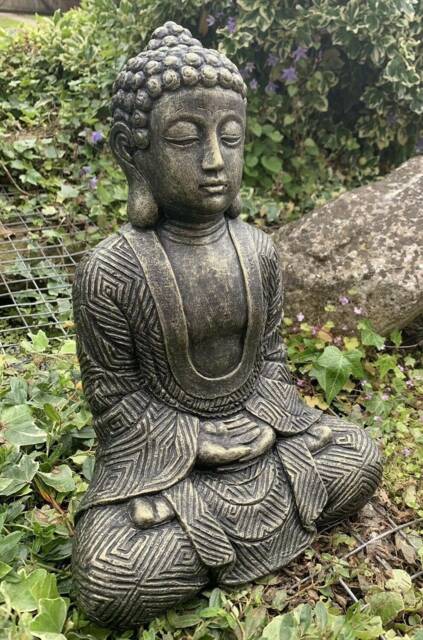 stone Garden Large Maze Robe Buddha Black & Gold Gift Concrete Ornament - image 1