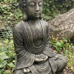 stone Garden Large Maze Robe Buddha Black & Gold Gift Concrete Ornament - thumbnail 2