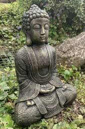 stone Garden Large Maze Robe Buddha Black & Gold Gift Concrete Ornament