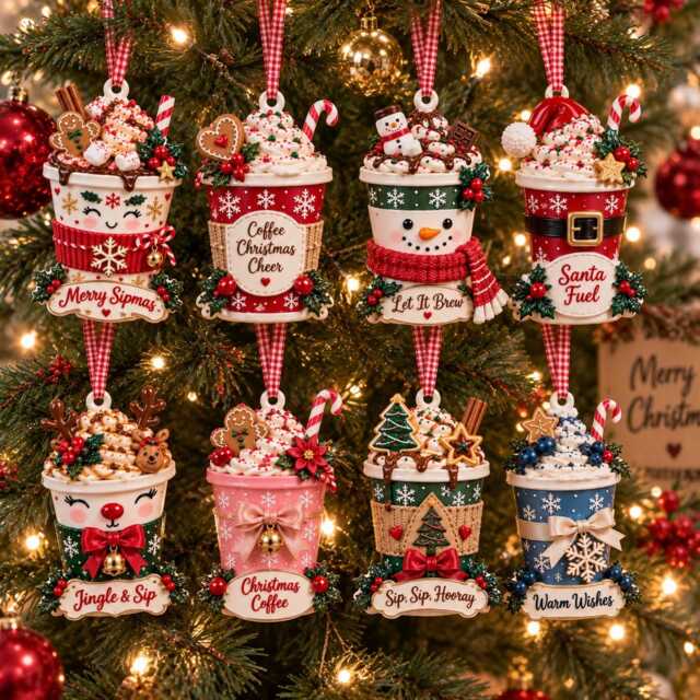 Delicious Hot Coffee Christmas Ornament With Gingerbread Man, Whipped Cream, & Candy Cane - Festive Mug Tree Decor - image 1