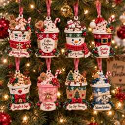 Delicious Hot Coffee Christmas Ornament With Gingerbread Man, Whipped Cream, & Candy Cane - Festive Mug Tree Decor