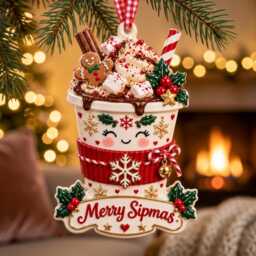 Delicious Hot Coffee Christmas Ornament With Gingerbread Man, Whipped Cream, & Candy Cane - Festive Mug Tree Decor - thumbnail 3