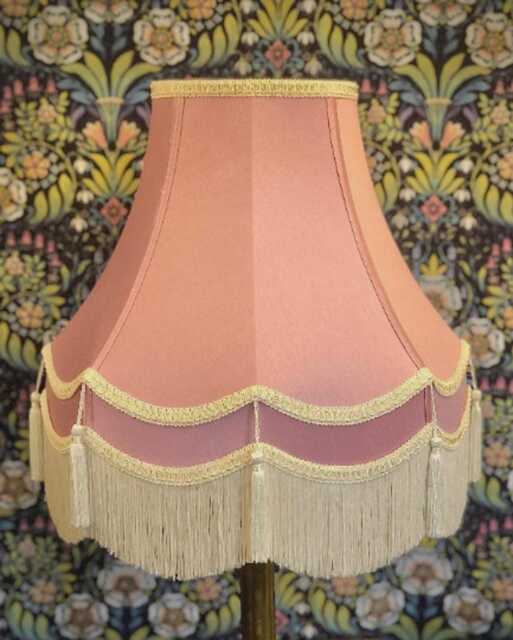 Handmade Pink Fabric Lampshade Scalloped Cream Fringe, British Made - image 1