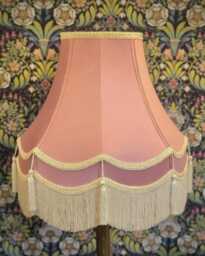 Handmade Pink Fabric Lampshade Scalloped Cream Fringe, British Made - thumbnail 1