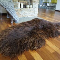Sheepskin Brown Throw Genuine Leather Wool Carpet Decorative Rug Brown, Carpet, Gray Rugs, Chair Throw, Shag - thumbnail 3