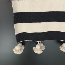 Moroccan Pom Blanket Throw Bedding, Cotton, Handwoven On A Wooden Loom. Blanket, Bohemian Throw, Berber Bed Cover - thumbnail 3