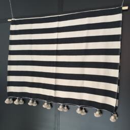 Moroccan Pom Blanket Throw Bedding, Cotton, Handwoven On A Wooden Loom. Blanket, Bohemian Throw, Berber Bed Cover - thumbnail 2