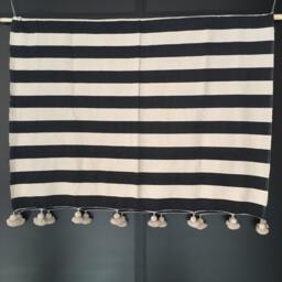 Moroccan Pom Blanket Throw Bedding, Cotton, Handwoven On A Wooden Loom. Blanket, Bohemian Throw, Berber Bed Cover