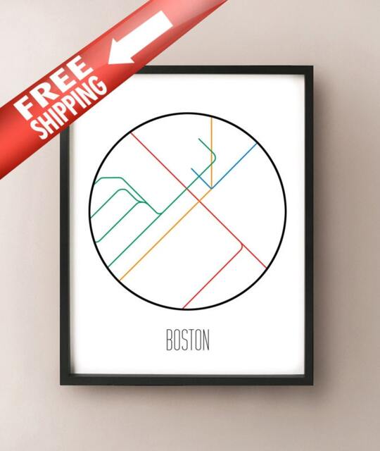 Boston Subway Art Print Minimalist Transit Map Poster