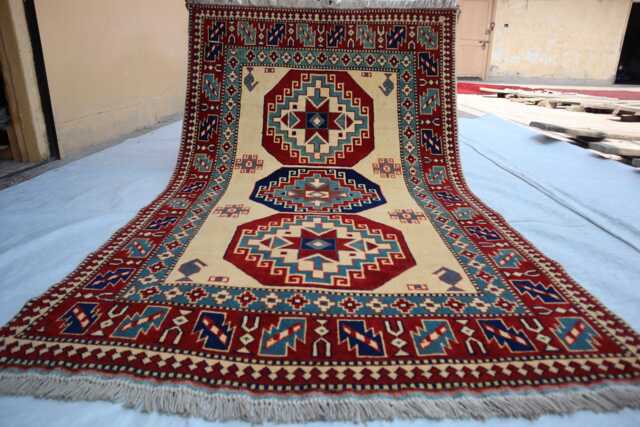 3x6 Feet Collector Piece Afghan Rug, Brand New Handmade High Pile Soft Wool Traditional Dining Table Living Room Rug - image 1