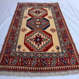 3x6 Feet Collector Piece Afghan Rug, Brand New Handmade High Pile Soft Wool Traditional Dining Table Living Room Rug - thumbnail 2