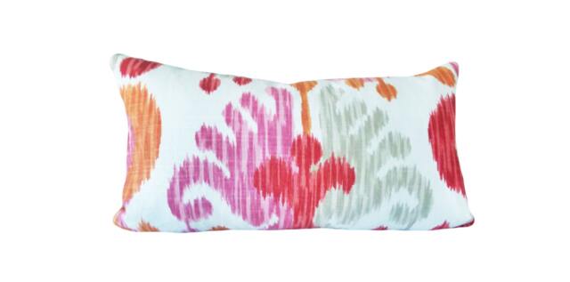 Pink Ikat Lumbar Pillow Cover Linen Rayon Blend, Modern Throw