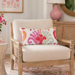 Pink Ikat Pillow Cover, Lumbar Throw Pillow, Designer Linen Colorful Accent Cushion, Modern Boho Home Decor - thumbnail 2