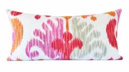 Pink Ikat Pillow Cover, Lumbar Throw Pillow, Designer Linen Colorful Accent Cushion, Modern Boho Home Decor - thumbnail 1