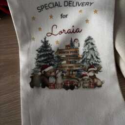 Personalised Woodland Animal Stocking, Custom Holiday Linen Canvas Sack, Ceramic Tree Bauble - thumbnail 4