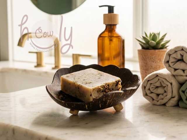 Hand Carved Coconut Shell Soap Dish, Eco Friendly Sea Design - image 1