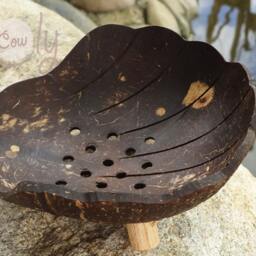 Hand Carved Coconut Shell Soap Dish, Eco Friendly Sea Design - thumbnail 3