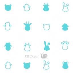 24 Pieces Bear, Cow, Giraffe, Rabbit, Monkey & Sheep Heads & Contour Wall Decals - Kids Room Vinyl Decal, Nursery Decal - thumbnail 3