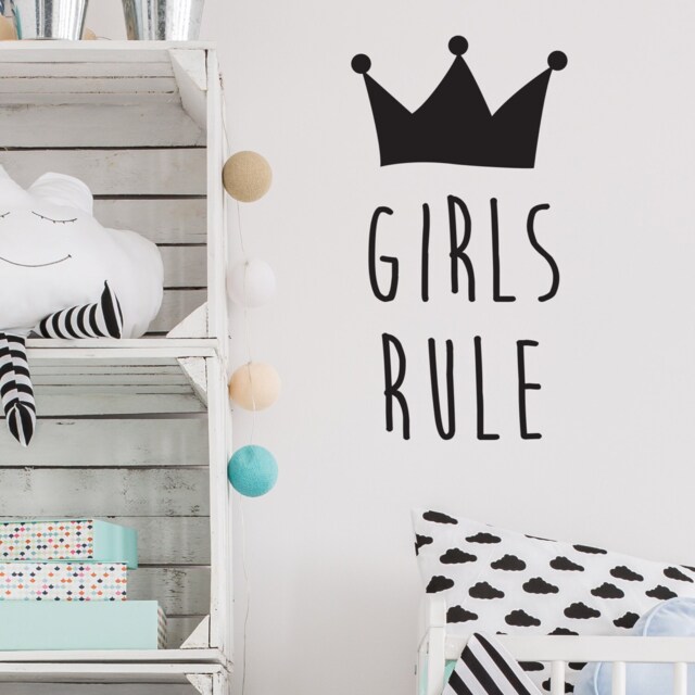 Wall Sticker Girls Rule -Wall Decals Quote - Bedroom Kids Stickers Home Decor Child's Playroom - image 1
