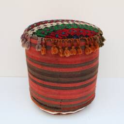Handmade Kilim Pouf Cover, Wool Ottoman Footstool, 45x45 cm - thumbnail 3