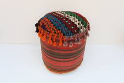 Handmade Kilim Pouf Cover, Wool Ottoman Footstool, 45x45 cm - thumbnail 1