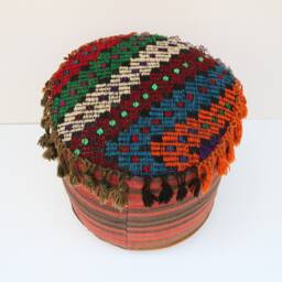 Handmade Kilim Pouf Cover, Wool Ottoman Footstool, 45x45 cm - thumbnail 2