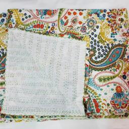 Indian Handmade Floral Kantha Bedspread Multi Size Cotton Blanket - thumbnail 2