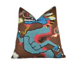 Schumacher - Magical Ming Dragon Brown Fantastical Tibetan Inspired Designer Cushion Cover Handmade Throw Pillow Luxury Home Decor - thumbnail 1