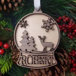 Snow Globe Personalised Christmas Tree Hanger, Reindeer Name Decoration, Snowman Ornament, Xmas Gift Or Keepsake, Eve Box, Secret Santa - thumbnail 2