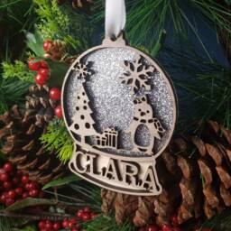 Snow Globe Personalised Christmas Tree Hanger, Reindeer Name Decoration, Snowman Ornament, Xmas Gift Or Keepsake, Eve Box, Secret Santa - thumbnail 3
