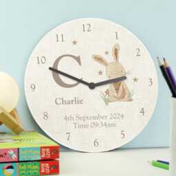 Personalised Hessian Rabbit Shabby Chic Large Wooden Clock - Nursery Decor Gift New Born 1st Birthday Christening - thumbnail 2