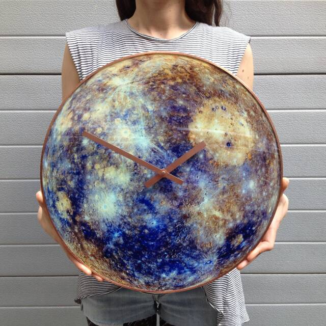 Big Wall Clock, Mercury Planet, Gemini Gift, Glow in The Dark, Unique Oversized Large Unusual Clock - image 1