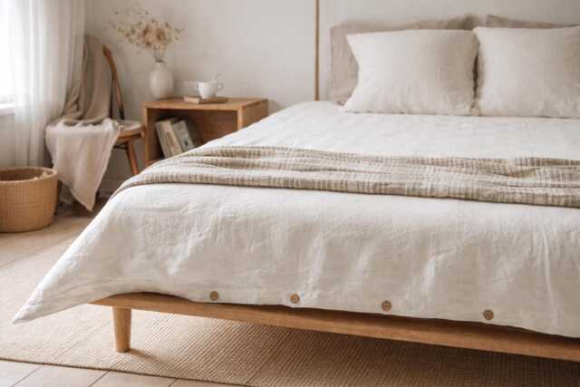 Softened Ivory Linen Duvet Cover, Coconut Buttons, Handmade Bedding - Breathable 100% Linen, Custom Size Bedding, Soft Washed Flax - image 1