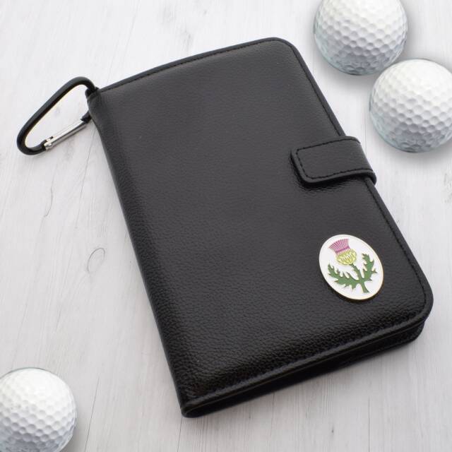 Scottish Thistle Design - Personalised Leatherette Golf Organiser Complete With Divot Repairer, Marker, Tees, Scorecard & Pencils - image 1