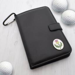 Scottish Thistle Design - Personalised Leatherette Golf Organiser Complete With Divot Repairer, Marker, Tees, Scorecard & Pencils - thumbnail 1