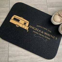 Personalised Caravan Mat - Black/Gold , Mobile Caravan Camping Door 44cm X 32cm Indoor Accessories - thumbnail 2
