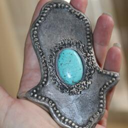 stone Hamsa Wall Hanging With Turquoise Evil Eye Charm - 4x3 - thumbnail 3