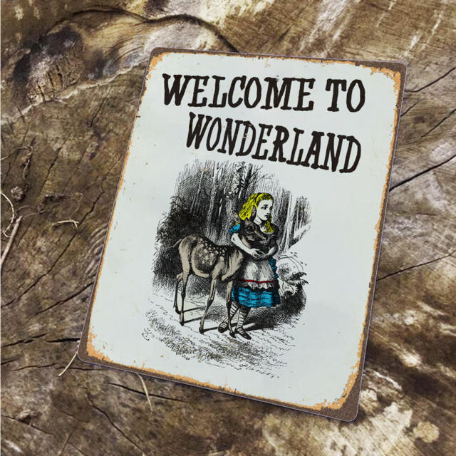 Alice in Wonderland Welcome To Deer Advertising Enamel Metal Tin Sign Wall Plaque
