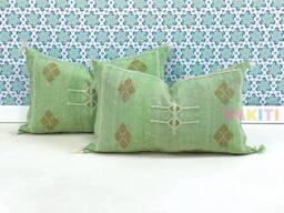 Yakiti-Green Square Moroccan Pillows, Aka Cactus Silk Pillow, Decorative Pillows, Sabra Pillows, Moroccan Decor Designer Cactus - thumbnail 1