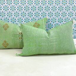 Yakiti-Green Square Moroccan Pillows, Aka Cactus Silk Pillow, Decorative Pillows, Sabra Pillows, Moroccan Decor Designer Cactus - thumbnail 2