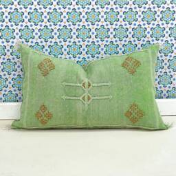 Yakiti-Green Square Moroccan Pillows, Aka Cactus Silk Pillow, Decorative Pillows, Sabra Pillows, Moroccan Decor Designer Cactus - thumbnail 3