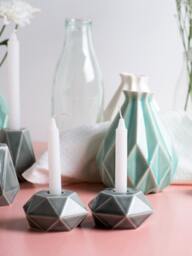 Geometric Grey Candlesticks, Modern Judaica, Ceramic Candle Holders, Trendy Housewarmig Gift, Pair Of Shabbat Made in Israel