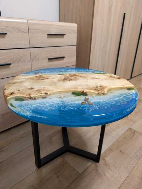 Handmade Epoxy Resin Coffee Table Ocean Design, Metal Legs - image 1