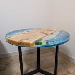 Handmade Epoxy Resin Coffee Table Ocean Design, Metal Legs - thumbnail 4