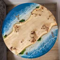Handmade Epoxy Resin Coffee Table Ocean Design, Metal Legs - thumbnail 3