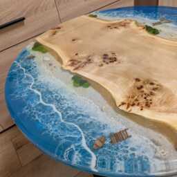 Handmade Epoxy Resin Coffee Table Ocean Design, Metal Legs - thumbnail 2
